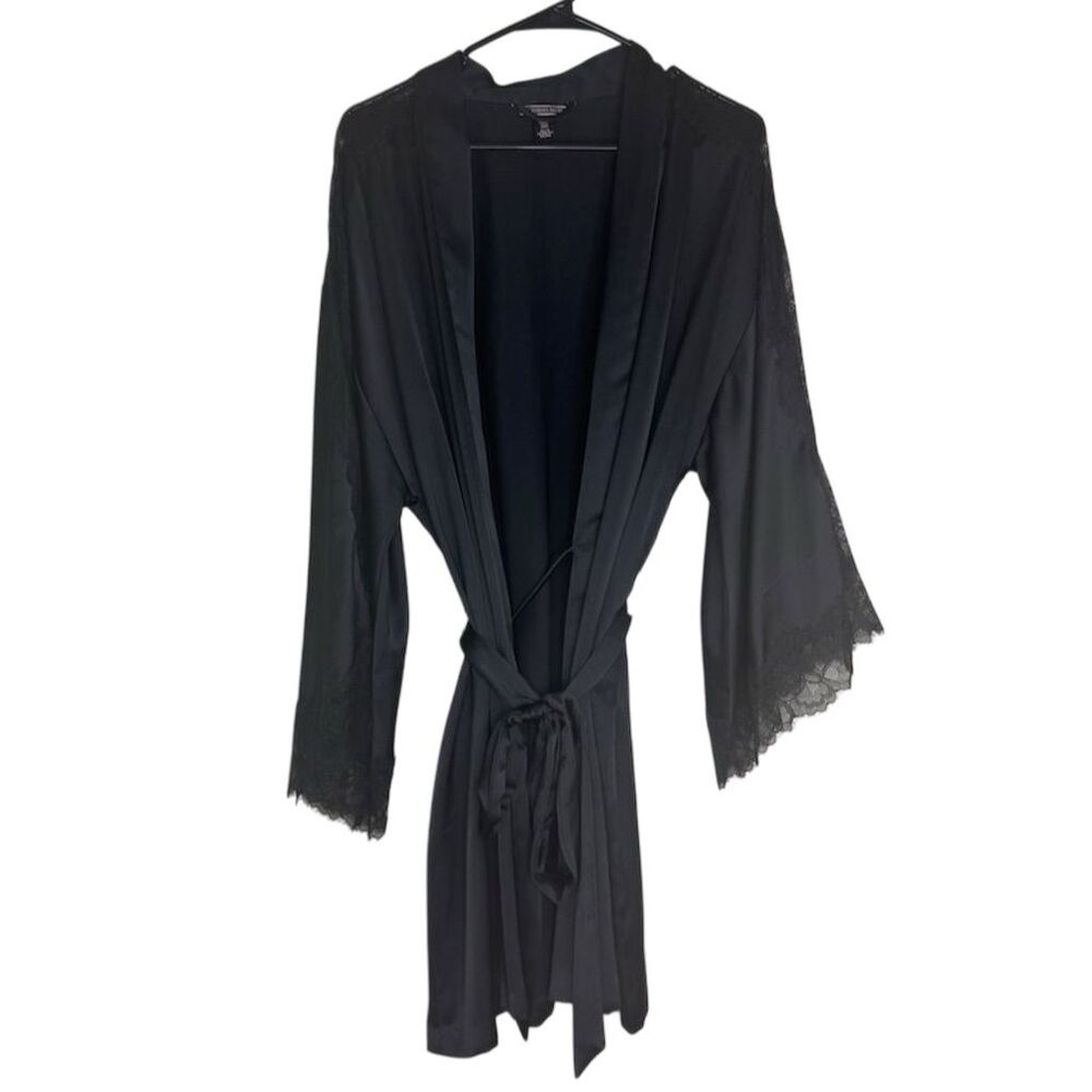 Victoria's Secret Women's Black Lace Kimono Robe M/L Belted